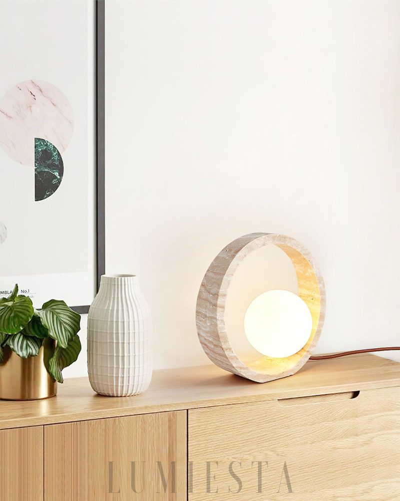 Lampa Stołowa Ring Travertine Q Okrągła Beżowa 25cm