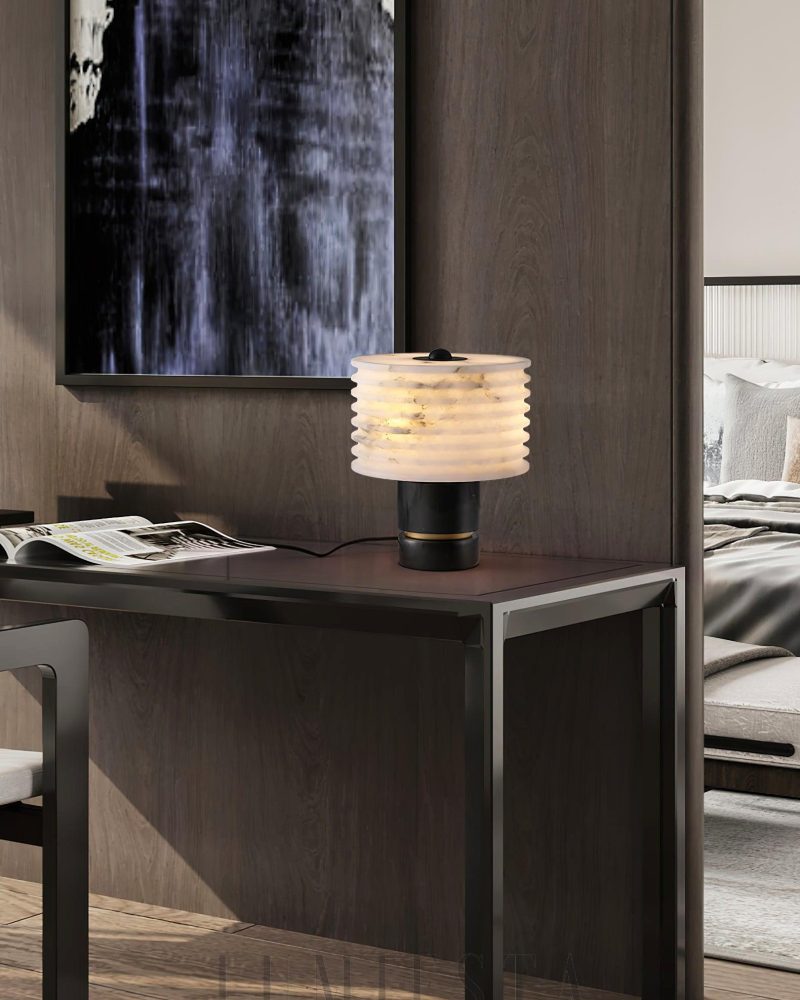 Lampa Stołowa Alabaster Outela Mosiądz Stylowa Czarna i Biała
