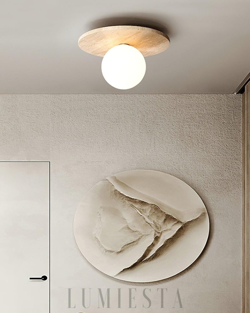 Beżowa lampa sufitowa Tanner Disc z travertynu 25cm
