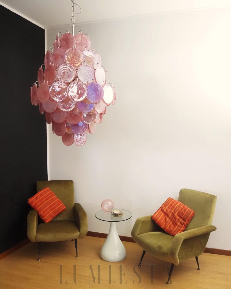Lampa wisząca Vintage Murano Różowy Dysk 75cm w stylu retro