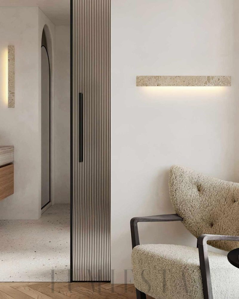 Beżowa prostokątna lampa ścienna Travertine Stravik 48cm 58cm