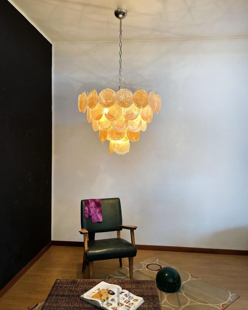 Elegancki Złoty Żyrandol Murano z Dyskami 70cm