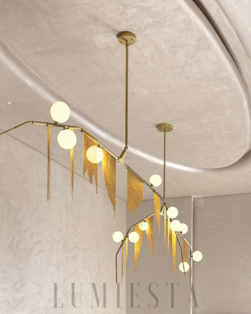 Lampa wisząca z frędzlami w kolorze złotym 3 lub 6 lub 9 głowic