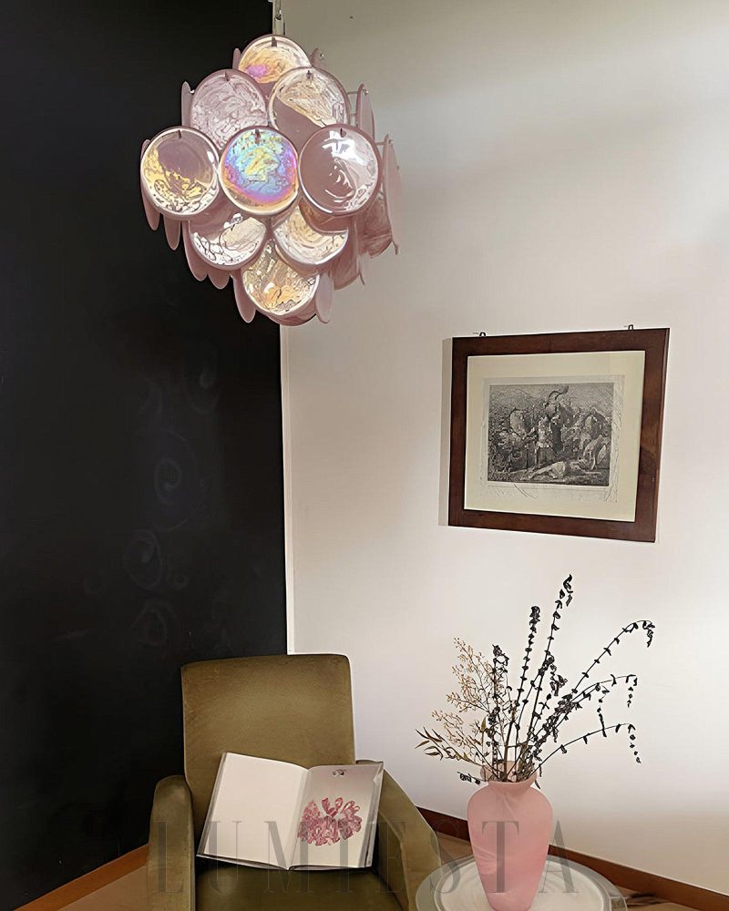 Lampa wisząca Vintage Murano Różowy szklany żyrandol 49cm