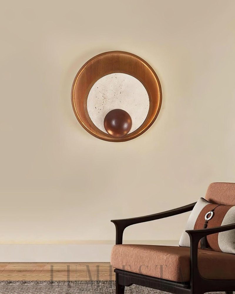 Beżowa Okrągła Lampa Ścienna Kaplan o Średnicy 30cm