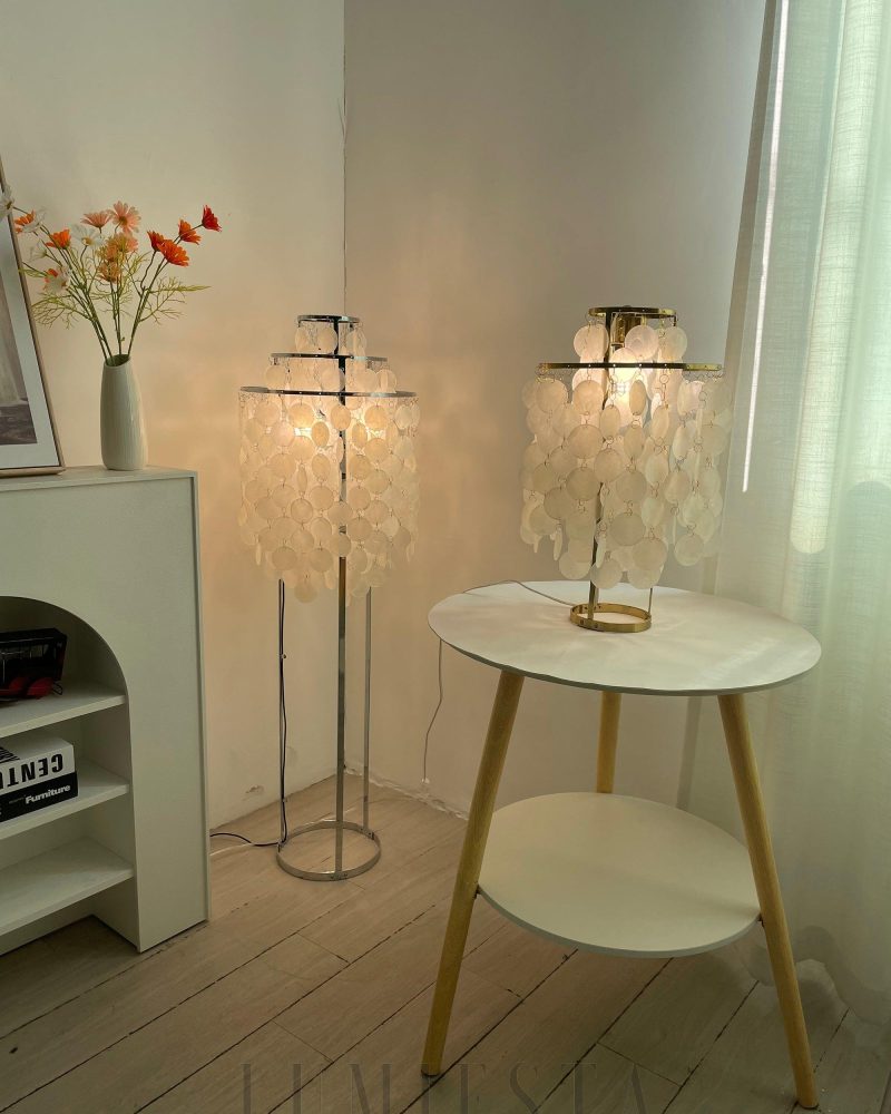 Lampa podłogowa w stylu muszli chrom i złoto 40cm x 120cm