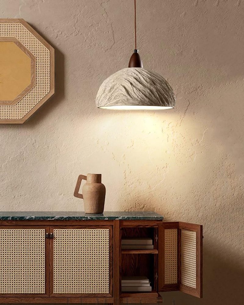 Lampa wisząca retro z cementu okrągła beżowa 28cm