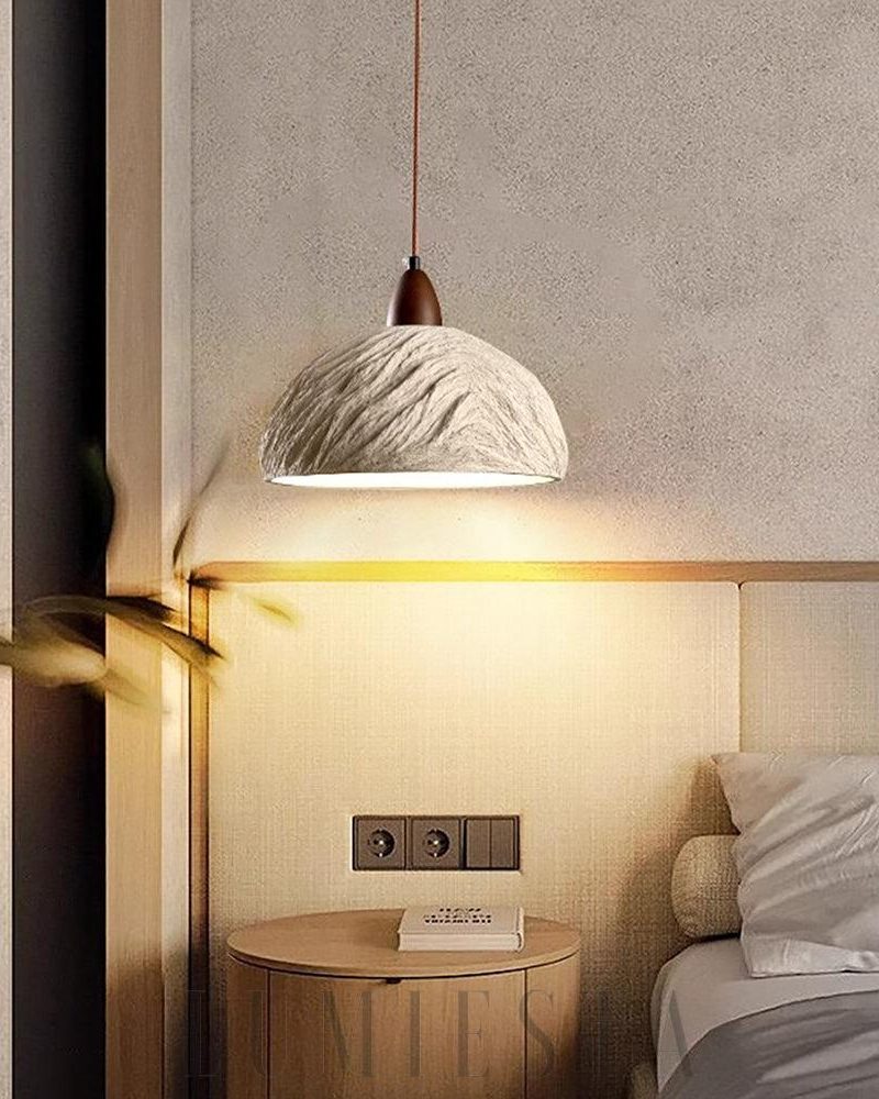 Lampa wisząca retro z cementu okrągła beżowa 28cm