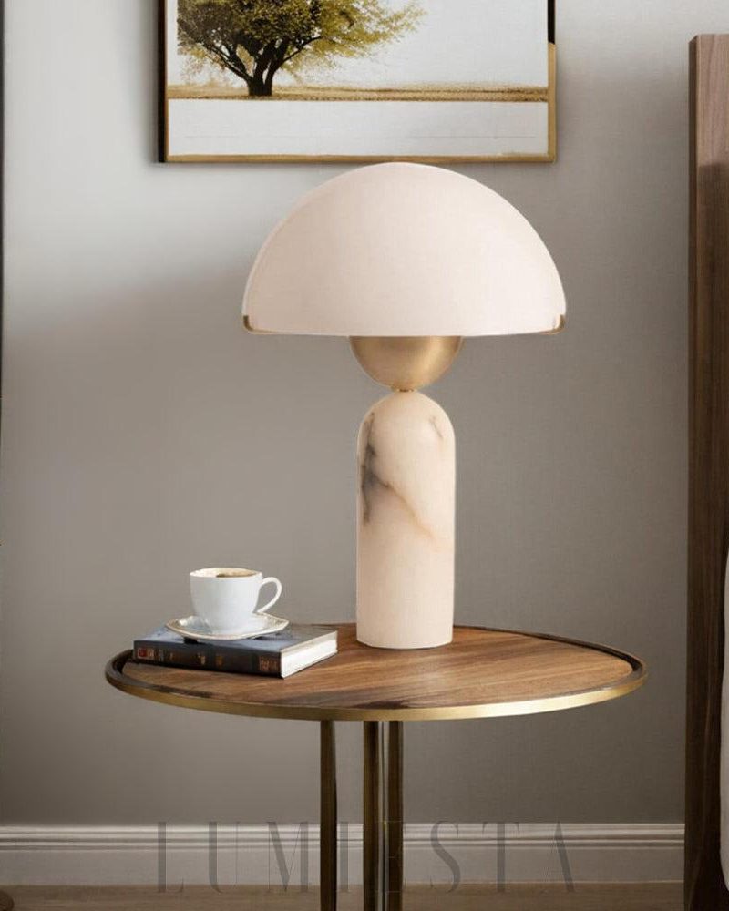 Lampa stołowa Alabaster Peono biały złoty styl minimalistyczny