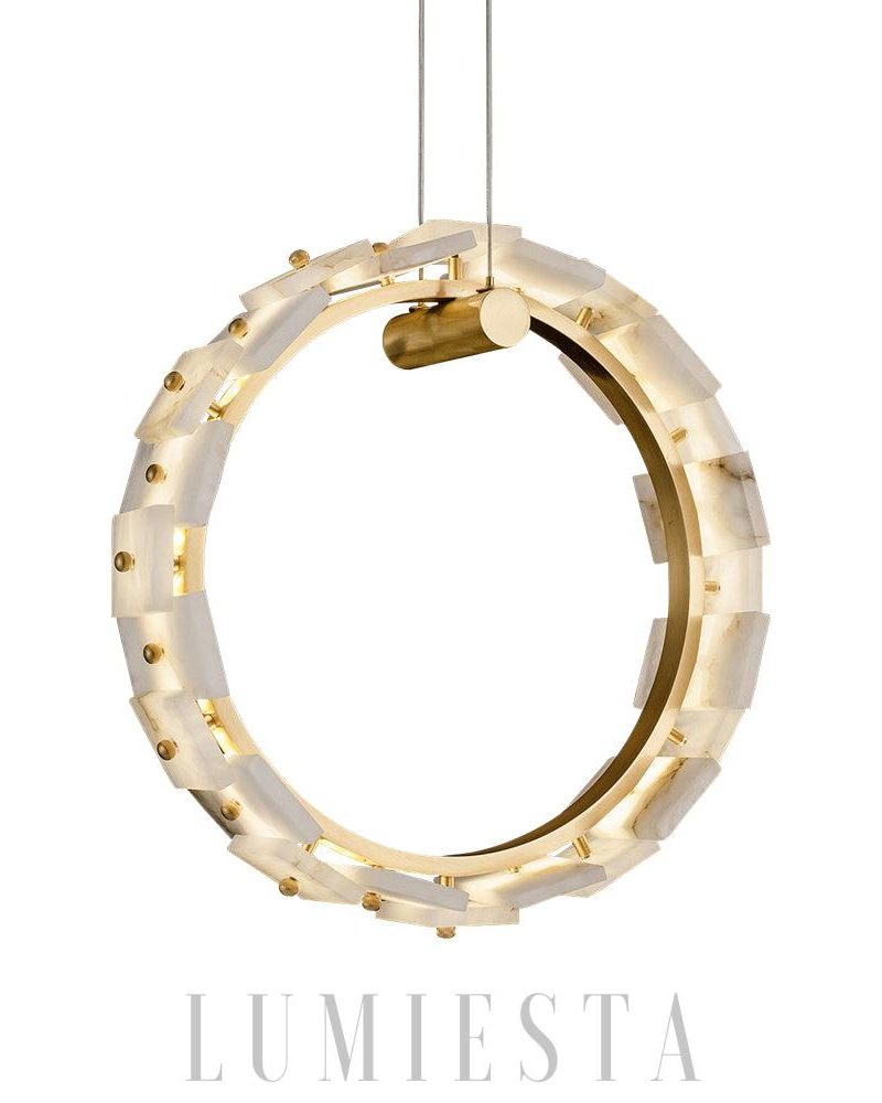 Lampa wisząca alabastrowa w kształcie pionowego pierścienia 36cm
