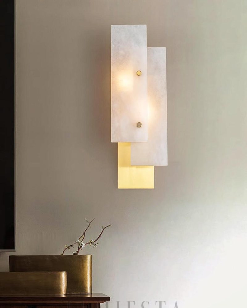 Lampa ścienna prostokątna alabastrowa nowoczesna złota 55cm