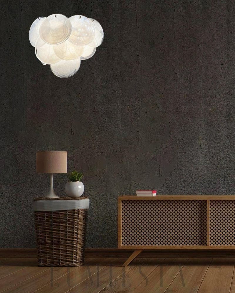 Biały Vintage Lampa Ścienna Murano z Dyskami Szklanymi 34cm