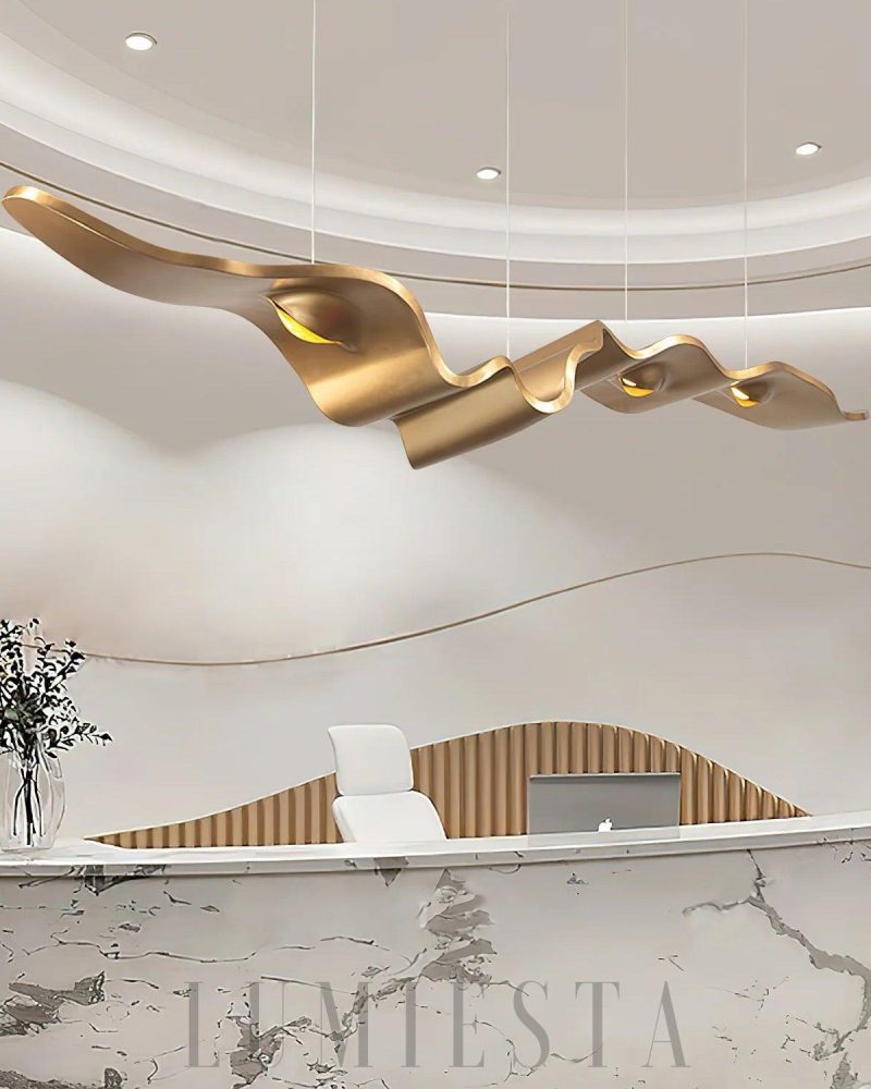 Lampa wisząca Złoty Ribbon Chandelier nowoczesny styl 160cm 210cm 260cm