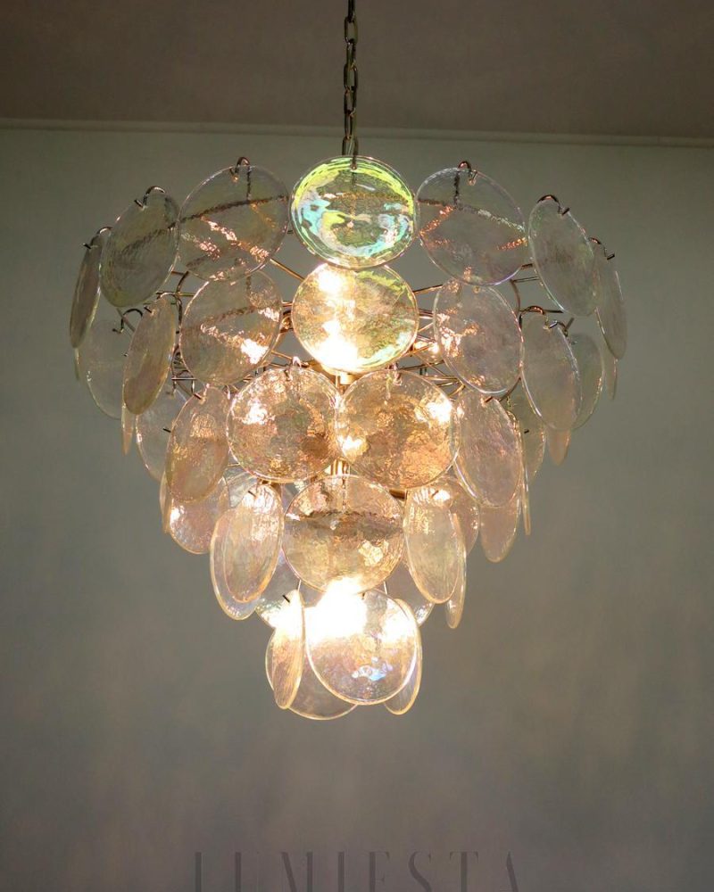 Luksusowy żyrandol Murano w kształcie dysku iryzujący 70cm