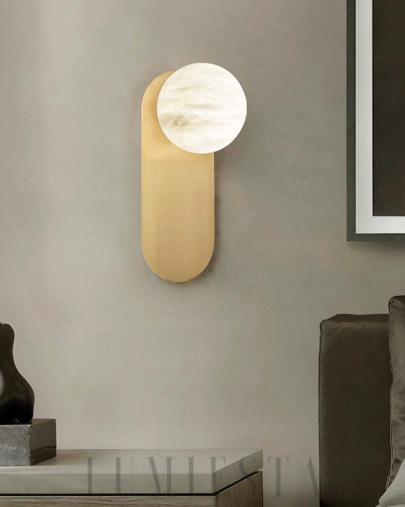 Lampa ścienna owalna alabastrowa sferyczna złota 12cm