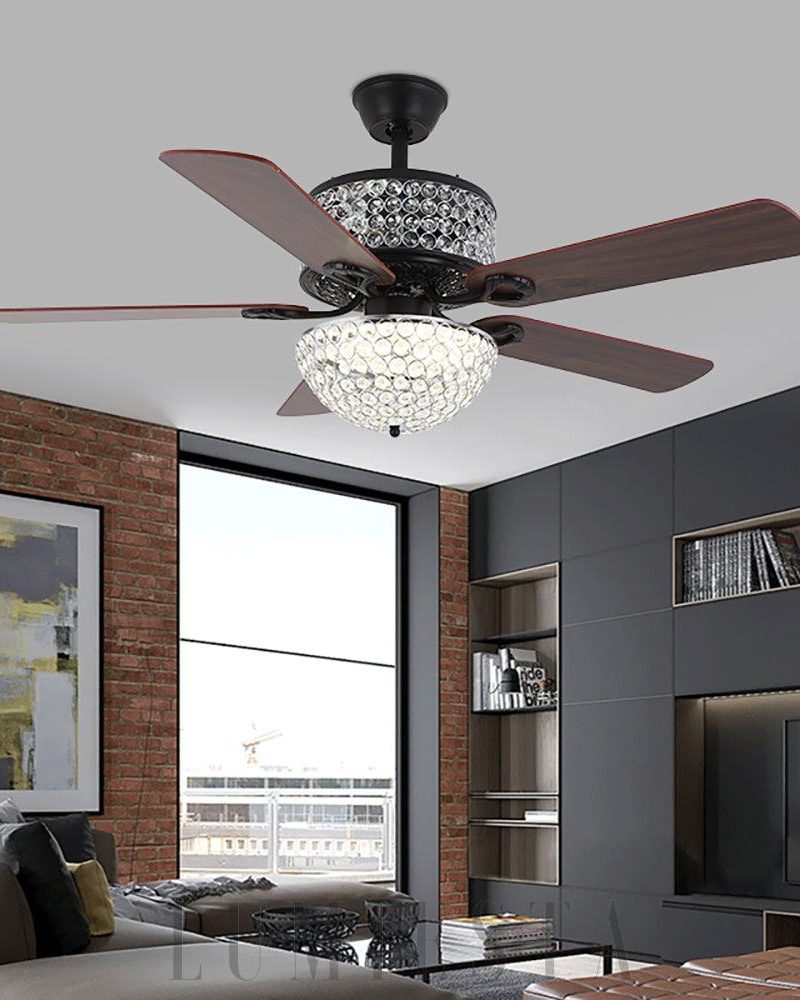 Elegancki wentylator sufitowy Tiffany Laure z kryształami 107cm