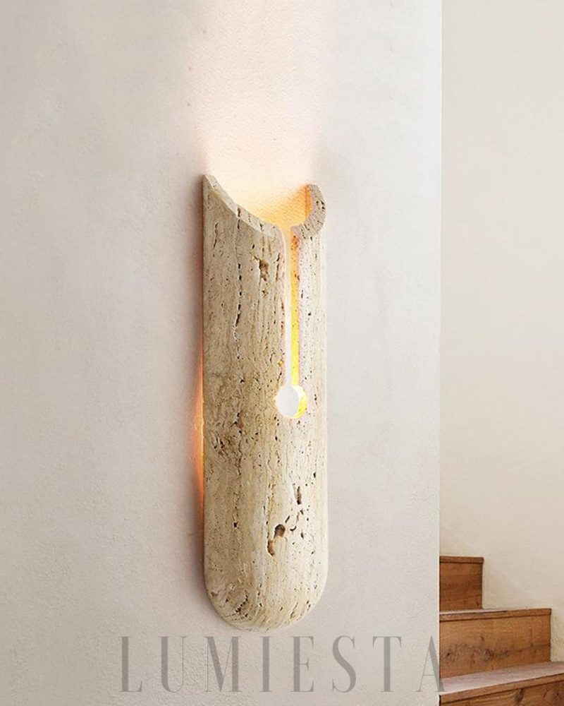 Lampa ścienna beżowa cylindryczna z trawertynu Y kształt 35cm