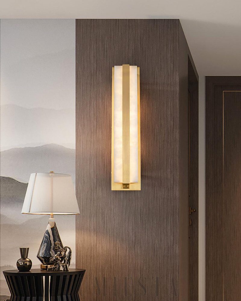 Lampa ścienna alabastrowa Modern Silex złota 45cm ciepłe światło