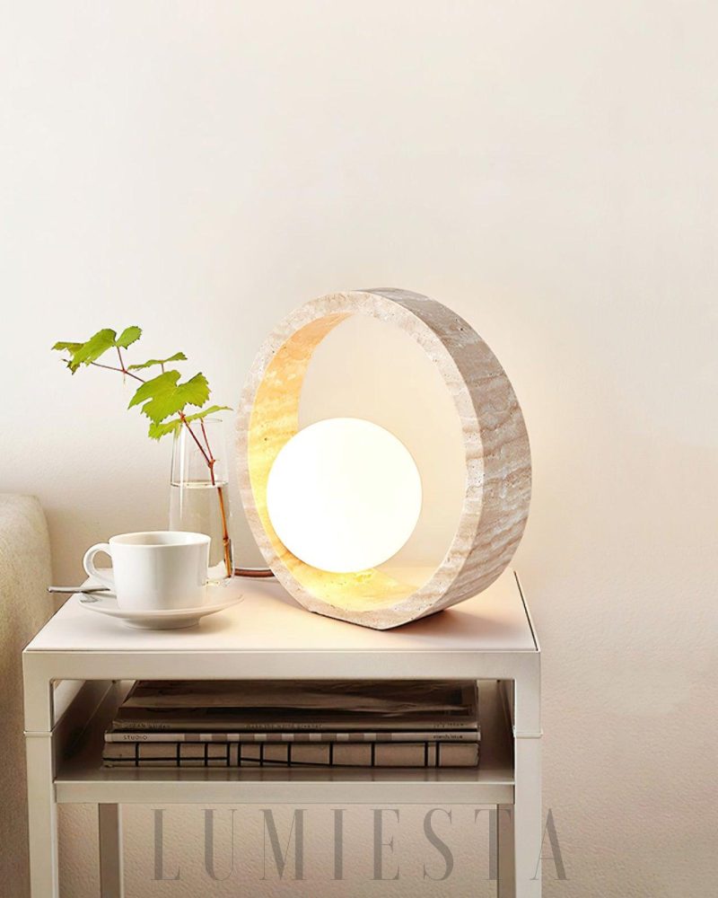 Lampa Stołowa Ring Travertine Q Okrągła Beżowa 25cm