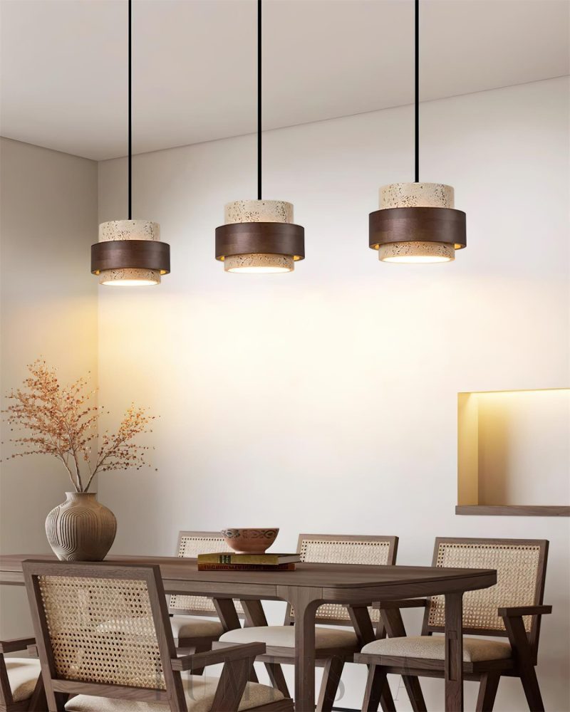 Lampa wisząca Cylinder Stonova z travertynu i drewna 17cm 60cm 80cm 100cm