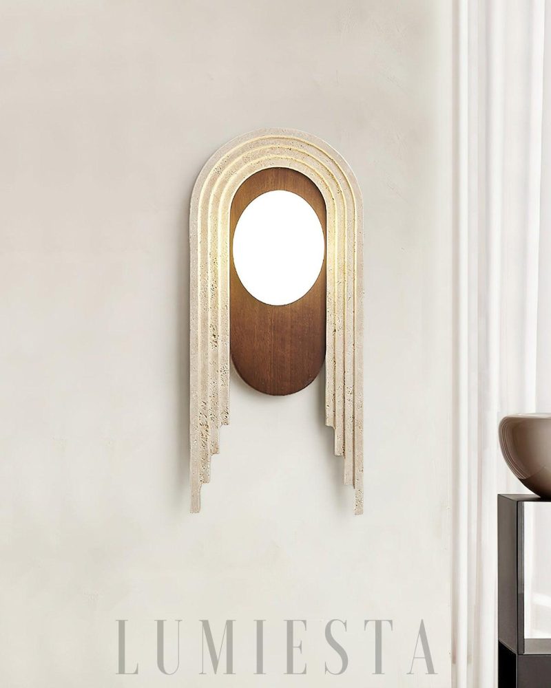 Beżowa lampa ścienna Travertine Vima z ciepłym światłem 40cm