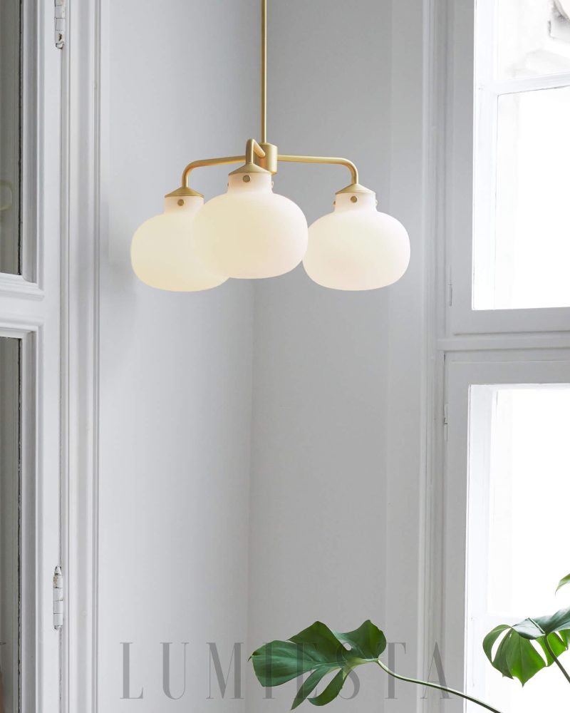 Lampa wisząca Raito z opalowego szkła w kolorze mosiądzu 57cm