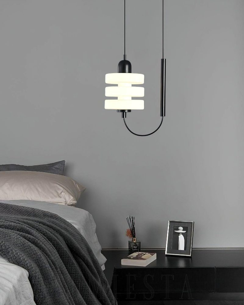 Lampa wisząca szklana w stylu japońskim minimalistycznym czarna biała