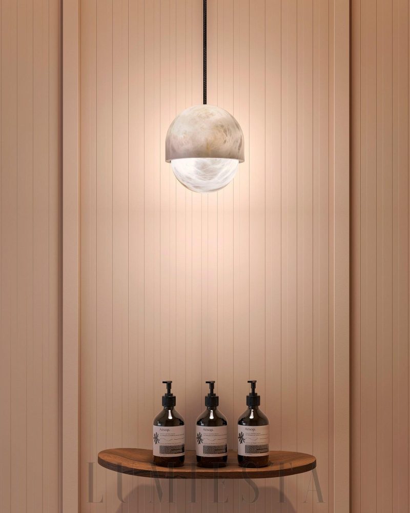 Lampa wisząca Yoko Alabaster w kształcie kuli 15cm Biała