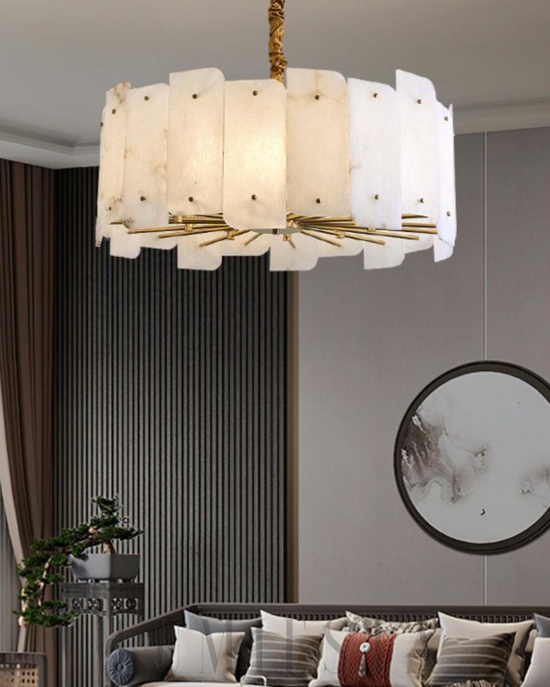 Lampa wisząca Alabaster Okrągła w złotym i białym kolorze