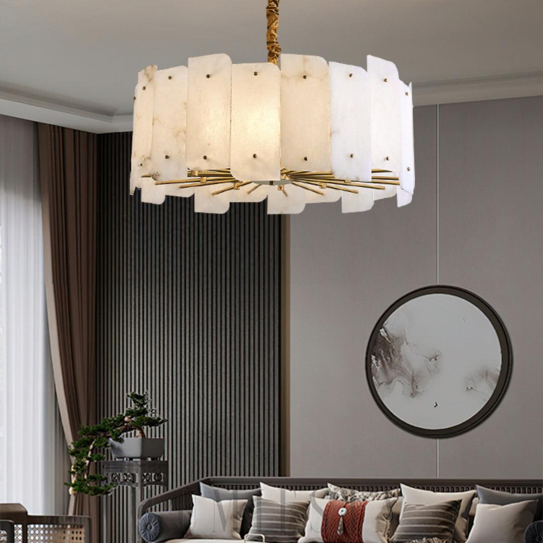 Lampa wisząca Alabaster Okrągła w złotym i białym kolorze