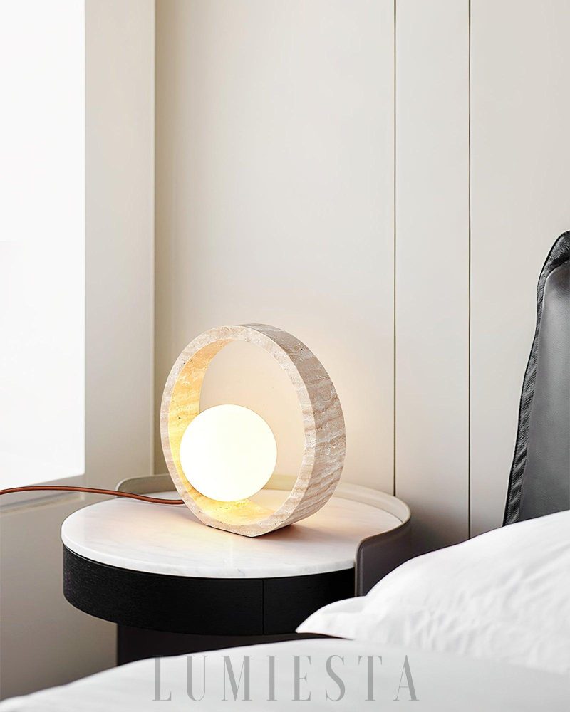 Lampa Stołowa Ring Travertine Q Okrągła Beżowa 25cm