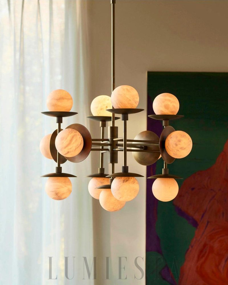 Lampa wisząca Alabaster Cara okrągła brązowa z alabastrem 60cm