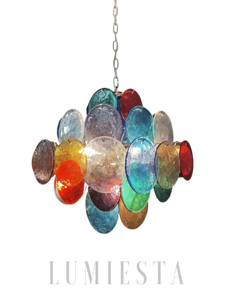 Lampa wisząca murano w stylu vintage z kolorowymi dyskami 49cm