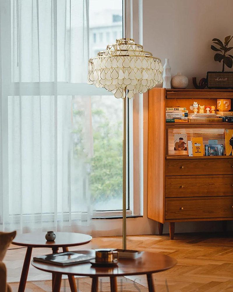 Lampa podłogowa w kształcie łezki złota i biała 40cm x 170cm