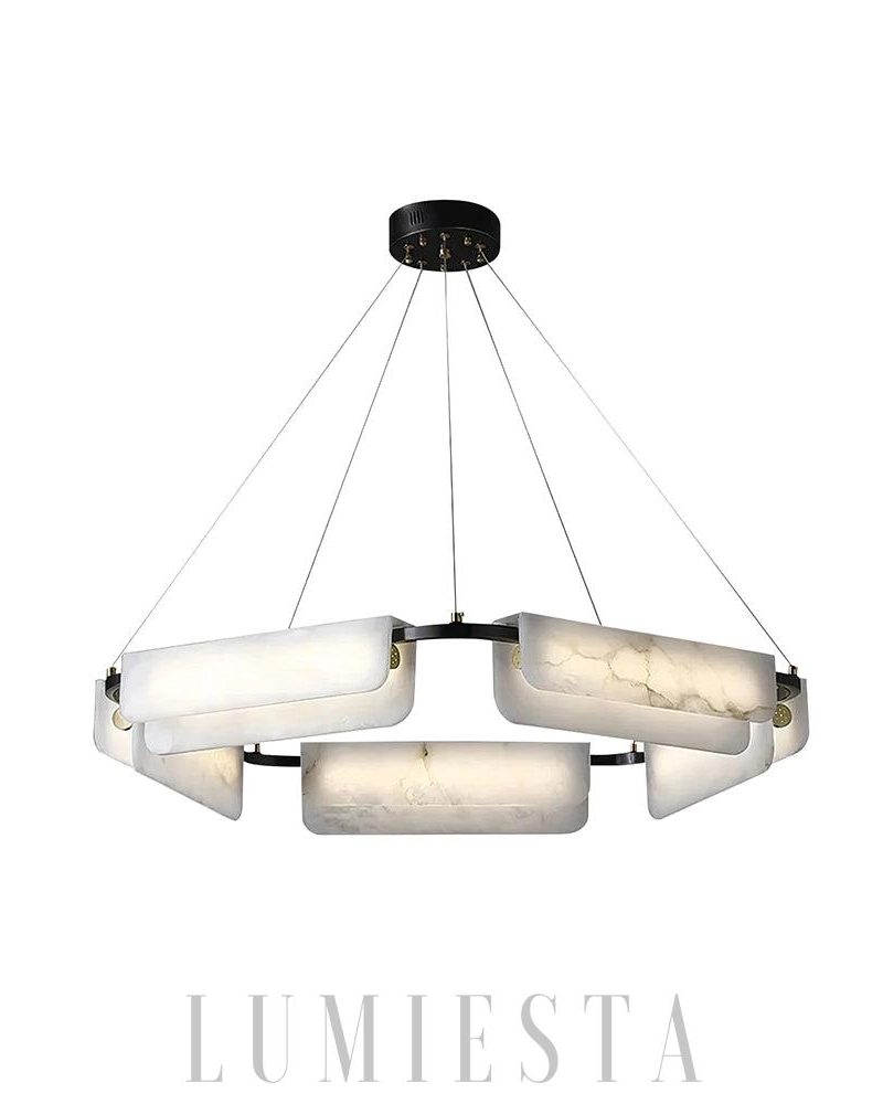 Lampa wisząca Delia prostokątna alabastrowa czarna biała 60cm 80cm