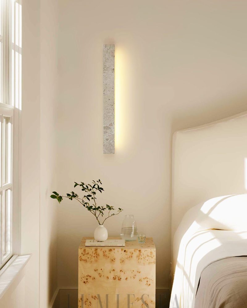 Beżowa prostokątna lampa ścienna Travertine Stravik 48cm 58cm