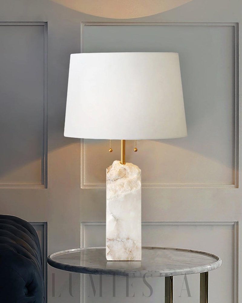 Lampa stołowa Alabaster w stylu nowoczesnym biało złota 35cm
