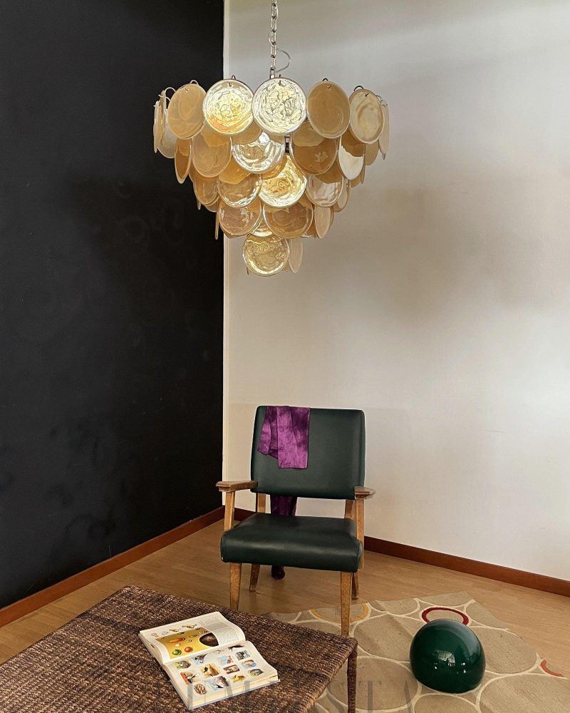 Elegancki Złoty Żyrandol Murano z Dyskami 70cm