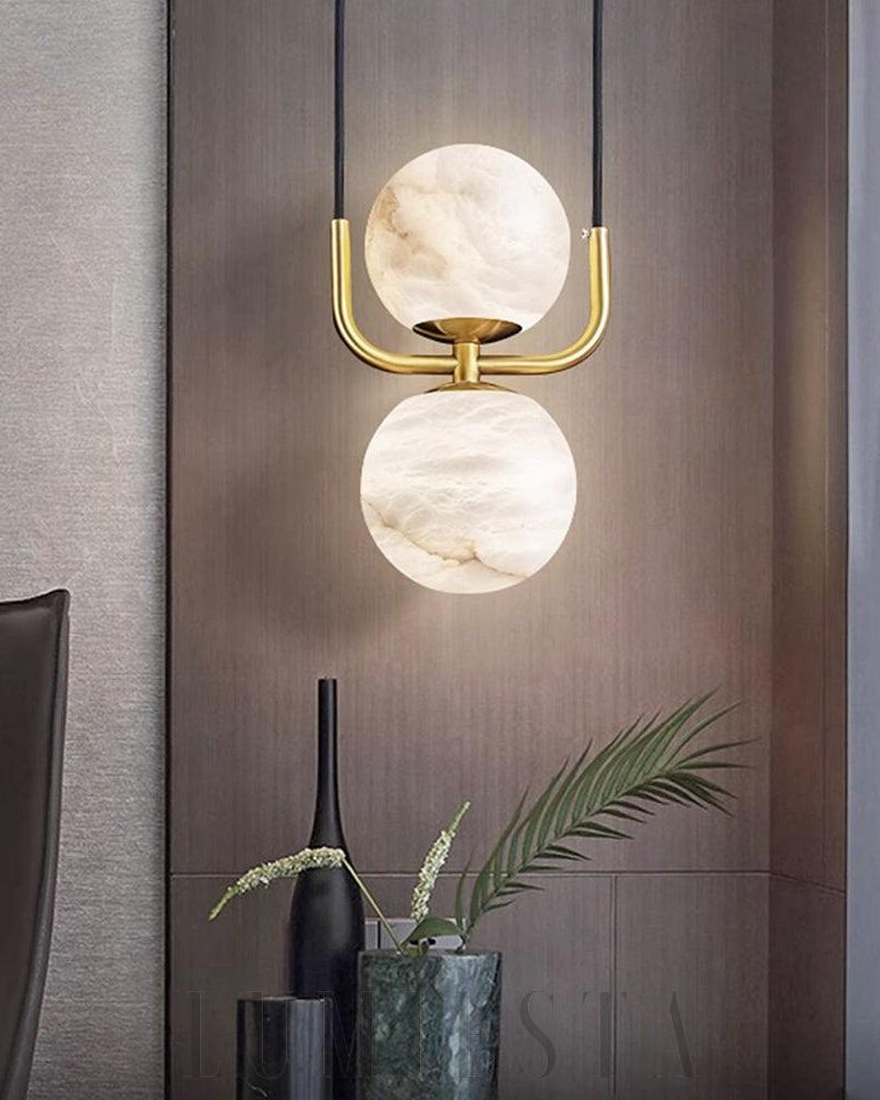 Lampa wisząca alabastrowa z mosiądzu styl nowoczesny 12cm