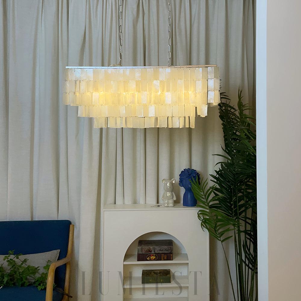 Lampa wisząca Skye prostokątna z naturalnych muszli 80cm 120cm
