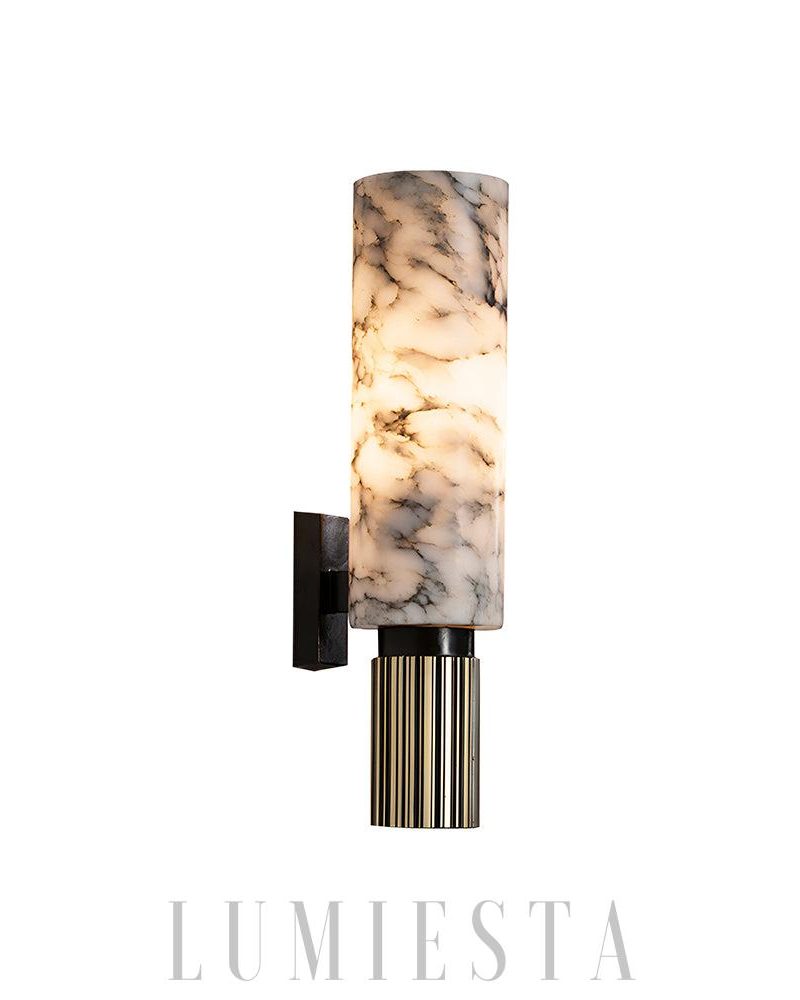 Nowoczesna lampa ścienna Riviera z alabastru w mosiądzu 34cm