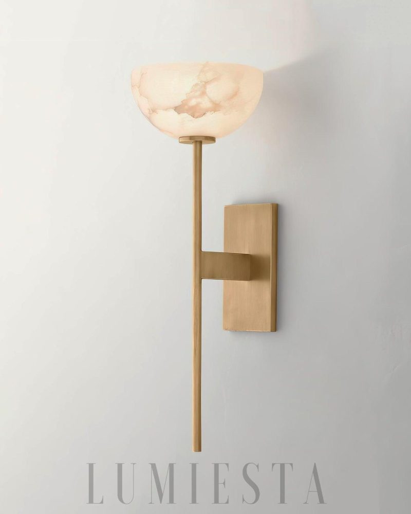Lampa ścienna Alabaster Cup stylowa biało złota 16cm 52cm