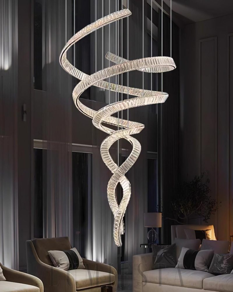 Nowoczesny żyrandol spiralny z kryształem 80cm ciepłe i zimne światło