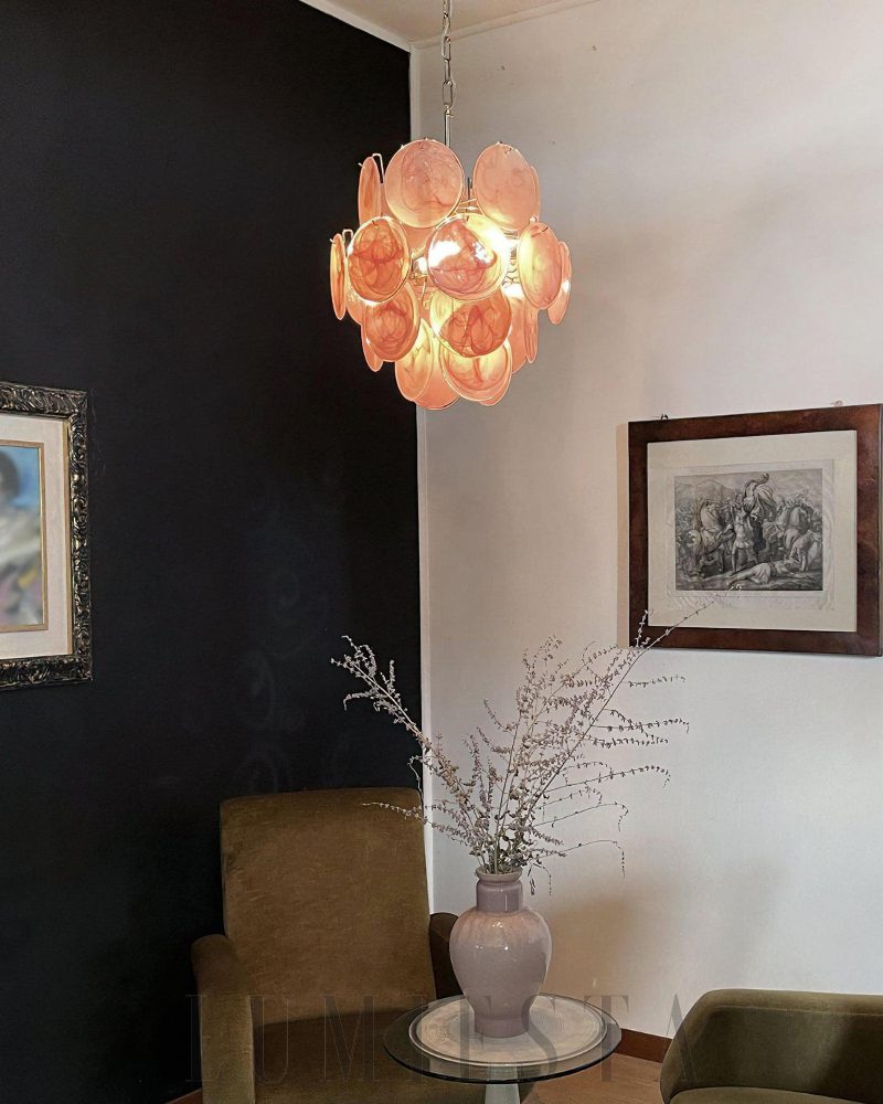 Lampa sufitowa Vintage Murano Różowy Kryształowy Żyrandol 45cm