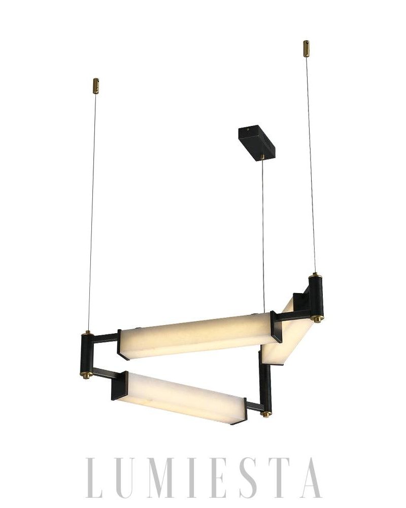 Nowoczesny czarny żyrandol Alabaster 78cm mosiądz biały