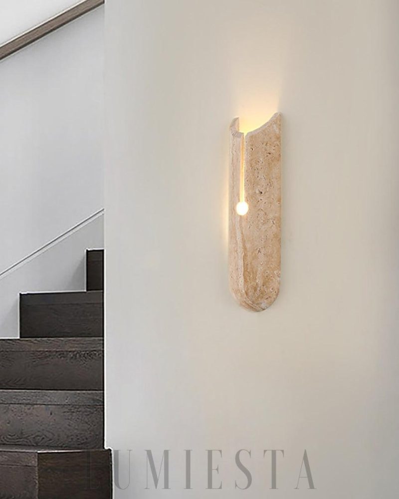Lampa ścienna beżowa cylindryczna z trawertynu Y kształt 35cm