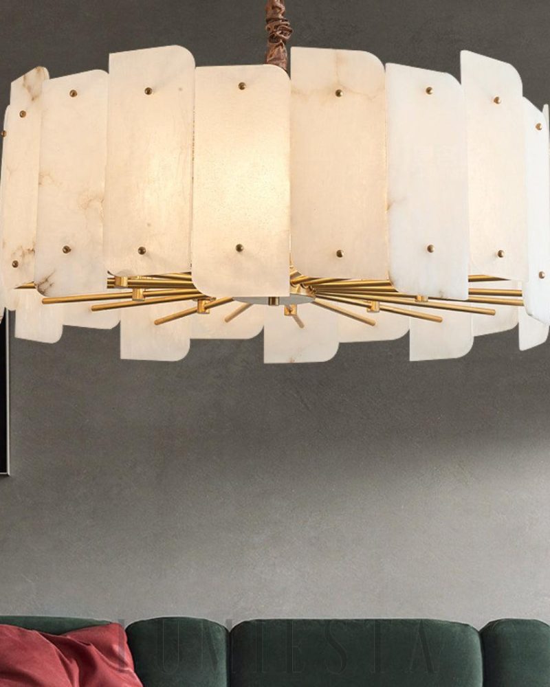 Lampa wisząca Alabaster Okrągła w złotym i białym kolorze