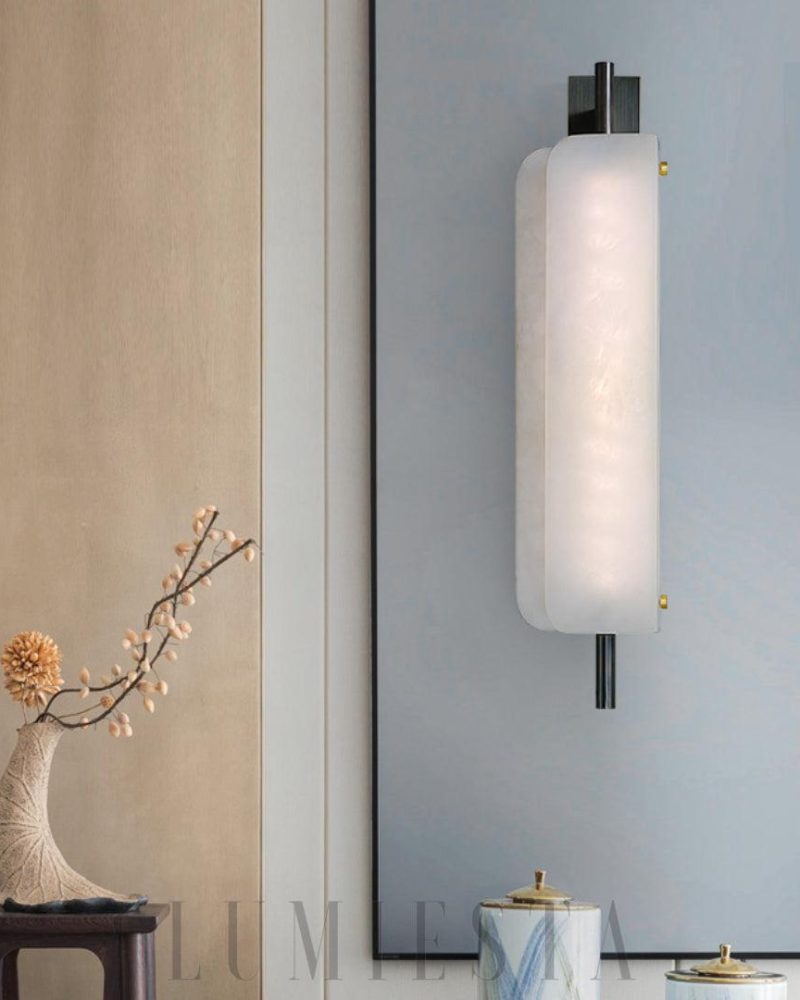 Lampa ścienna Jorge Biały w stylu marmurowym z miedzią
