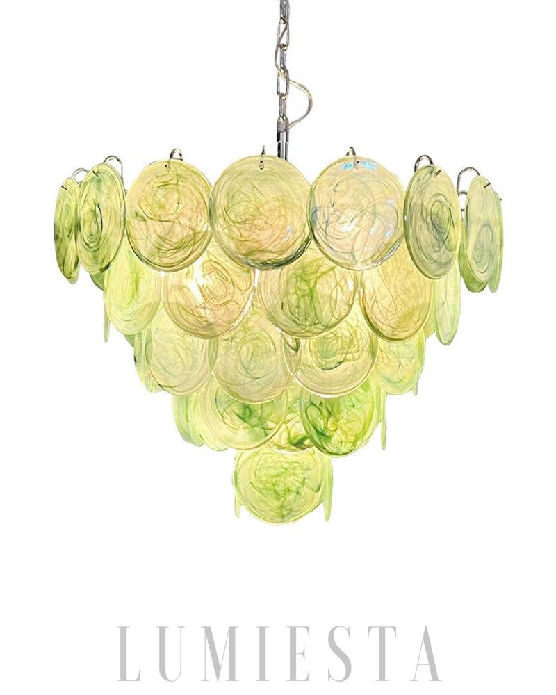 Zielony Iridescent Murano Żyrandol 70cm z unikalnym stylem