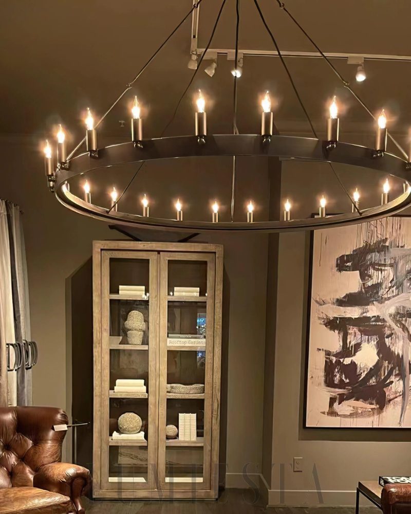Lampa wisząca Camino Vintage żyrandol okrągły 63 cale mosiądz i czarny